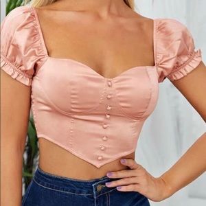 Pink puff sleeved satin crop top